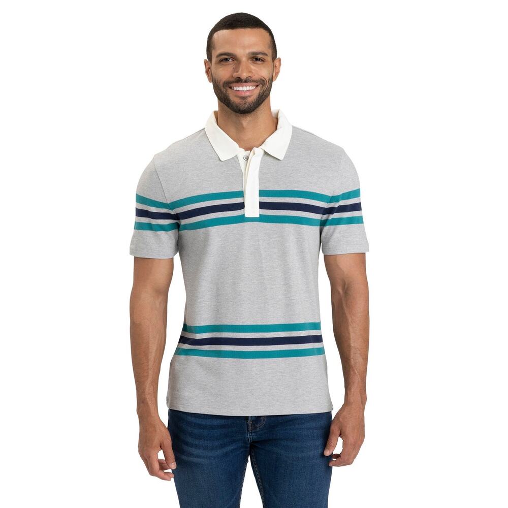 THREADS 4 THOUGHT Mens Striped Polo MEDIUM Rugby Pique Knit NWT